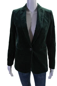 J Crew Womens Cotton Velvet Textured Collar Button Blazer Green Size 00 - Picture 1 of 6