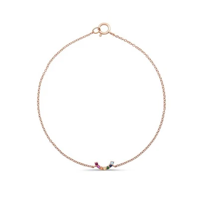 Pride Ally Rainbow Gemstone Bracelet 14K Solid Gold Adjustable - Image 1 of 4