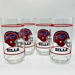 (4) NFL Buffalo Bills Mobil 1980’s Collectible Drinking Glasses 16oz Vintage Set - Picture 1 of 8