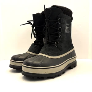 Sorel Men’s Size 8.5 Caribou Boots Winter Waterproof Cold Rated -40 Black Lined - Picture 1 of 13