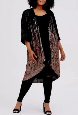 Torrid кардиган 1 черное золото блестки омбре кимоно Duster куртка плюс размер 1 X - Изображение 1 из 4