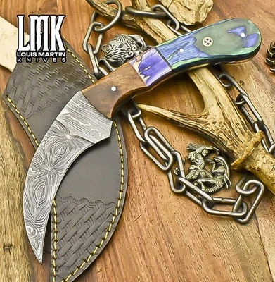 LMK Custom Forged Karambit Knife Twist Damascus Hard Wood Wooden Bolster Fishing - Image 1 of 4