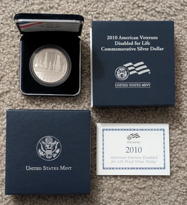 2010 Proof Silver Dollar American Veterans Disabled for Life OGP - Image 1 of 3