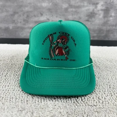 Vintage Indian City Mesh Snapback Trucker Rope Hat OSFA Green Anadarko Oklahoma - Image 1 of 4