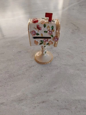 Enameled and Crystal Jeweled Hinged Mail Box Trinket Box NICE - Image 1 of 4
