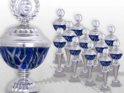 VEREINSSTORE Pokalserie Blue Starlight Pokale mit Gravur Emblem günstig kaufen blau - silber