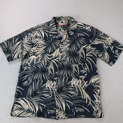 Havana Jack Cafe Shirt Black Tan Fern Tropical Print 100% Silk Men's Large - Image 1 of 4