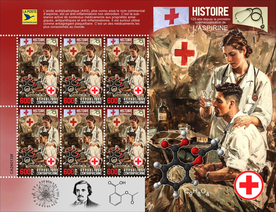 125th Years Acetylsalicylic Acid Red Cross MNH Stamps 2024 Central African M/S - Image 1 of 1