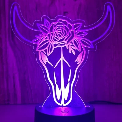 Steer Skull LED Night Light - 16 color base - Plug-In or Battery operated - Image 1 of 4