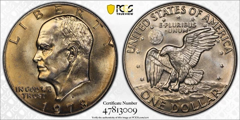 1978-D Ike $1 Eisenhower Dollar PCGS MS65 WOW EYE APPEAL Gold Shield & TrueView Cover