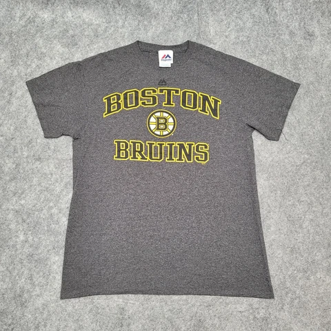 Boston Bruins T-Shirt Medium Gray Yellow Arch Logo Graphic Tee Cover