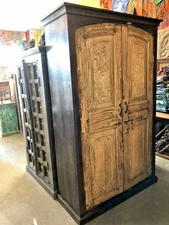 Antique ARMOIRE Carved Floral Large Cabinet Storage BOHO FARMHOUSE KITCHEN CHEST