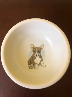 The Huntsman Brand Cute Corgi Picture 6" White Ceramic Dog Food/Water Bowl - Image 1 of 4