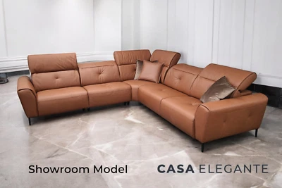 Modern Italian Luxury Leather Recliner Sectional - Cognac Orange - *IN-STOCK* - Image 1 of 4