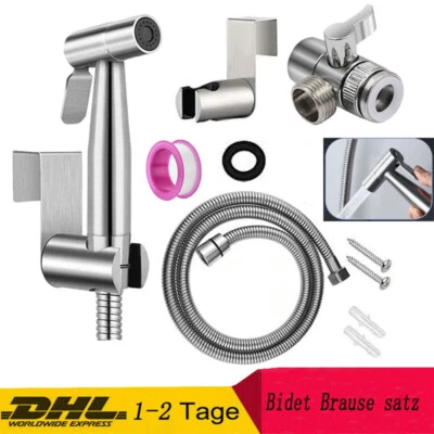 Bidet Brause satz Edelstahl Handbrause Mit Wasserhahnspender Schlauch Und Halter - Bild 1 von 4