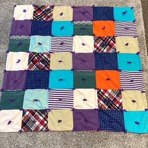 Patchwork Quilt Blanket Lap Throw Square Reversible 1970s - Picture 1 of 10