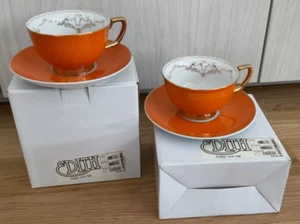NWB 1Pr Lagerhaus Cup And Saucer Set Orange Floral Fine Porcelain “Edith” - Picture 1 of 6