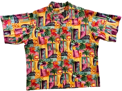 CINTAS MENS 2X-LARGE BRIGHT COLORFUL TROPICAL ISLAND THEME SSLV COTTON SHIRT 2XL - Image 1 of 4