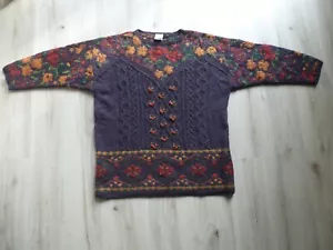 Vintage Laura Ashley 100% Wool Sweater Women's XL Embroidered Floral UNIQUE RARE - Picture 1 of 12