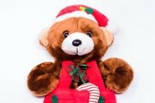 Vintage 1980's Santa's Best Teddy Bear in Overalls Christmas Stocking Candy Cane