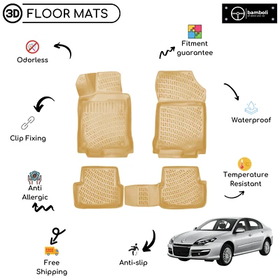 Alfombrilla de goma moldeada personalizada para Renault Laguna 3 2007 - beige arriba Foto 1 de 4