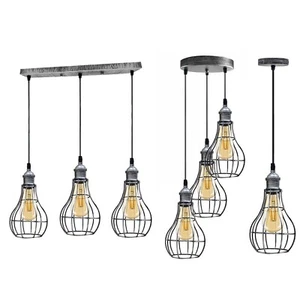 Vintage Decken Pendelleuchten Industrial Metallkäfig 3-fach LED Hänge Retro Lampe - Bild 1 von 17