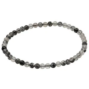 Bracciale Di Quarzo Tormalina Grigio-Nero Ø4mm Chiuso Elastico 18,5cm - Picture 1 of 2