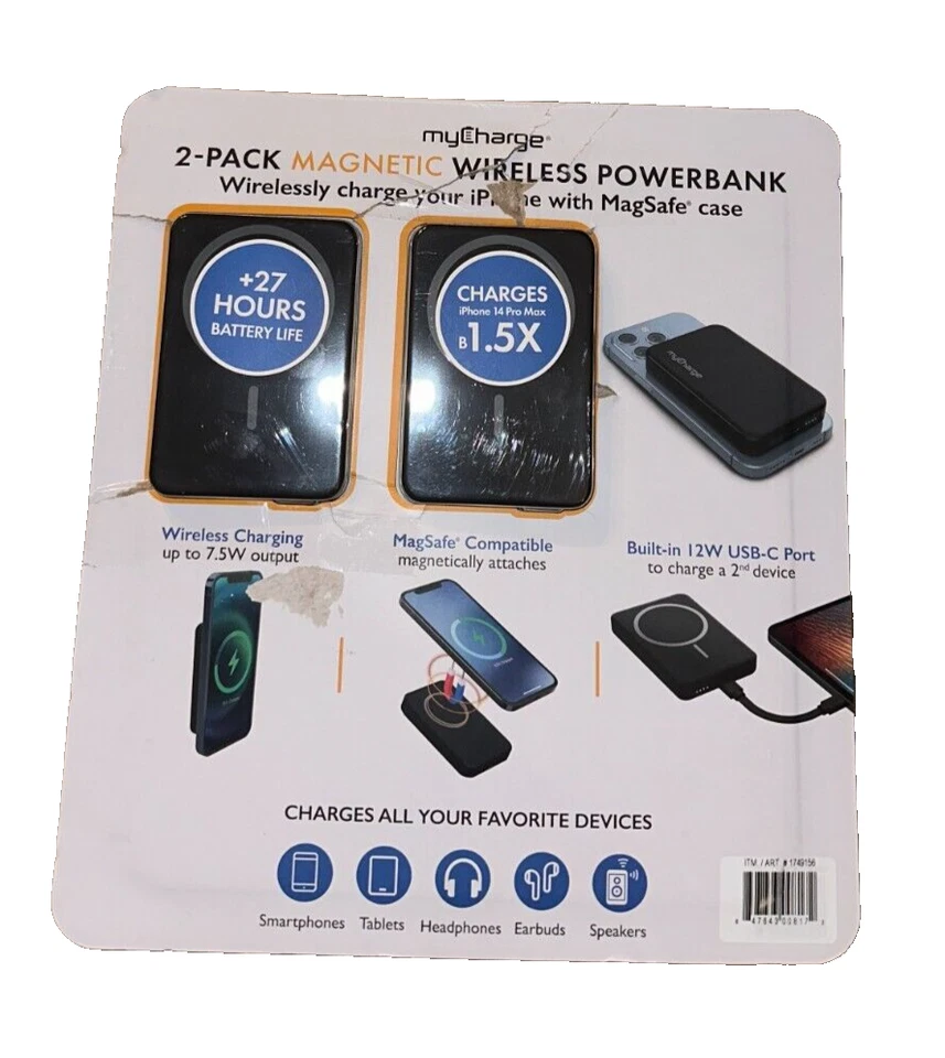 Paquete de 2 PowerBank inalámbrico magnético myCharge 5000 mAh - Caja abierta Foto 1 de 2