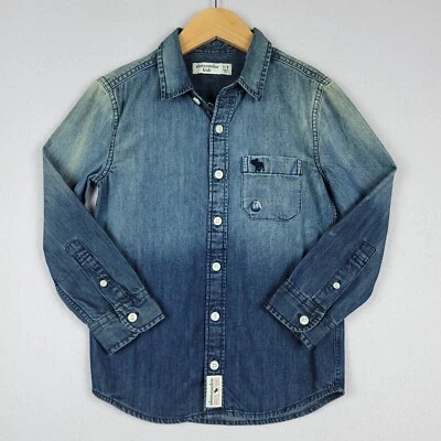 Abercrombie Kids Denim Shirt Boys 5/6 Blue 100% Cotton Button Up Distressed NEW - Image 1 of 4