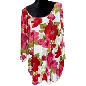 IGIGI by Yaliya Raquel Blouse Womens Size 26/28 Scoop Neck Floral 3/4 Sleeve - Picture 1 of 7