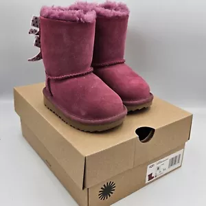 UGG T Bailey Bow Boots Polka Dot Bows - Pink/Purple-size Youth 6 Girls - NEW! - Picture 1 of 8