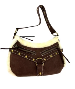 NWOT Brown Suede Faux Fur Purse Handbag Pocketbook Zip Pockets - Picture 1 of 13