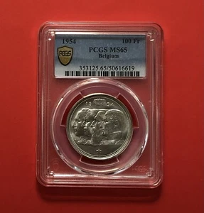 1954-BELGIO -MONETA DA 100 FRANCHI NON CIRCOLATA,CLASSIFICATA DA PCGS MS65. - Foto 1 di 4