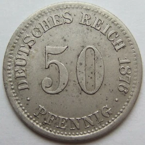 Coin German Reich Empire Silver 50 Pfennig 1876 H IN - Picture 1 of 2