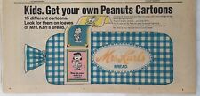 1969 newspaper comic page ad for Mrs. Karl's Bread - Peanuts characters cartoons