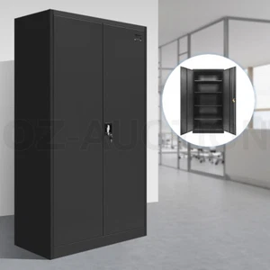 185cm Steel Filing Cabinet Office Stationary Lockable Storage Cupboard Black - Picture 1 of 12