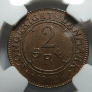 DENMARK Kingdom 2 ore 1912 NGC MS 64 BN UNC Bronze King Frederik VIII - Picture 1 of 3