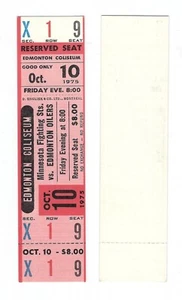 Boleto sin usar 10.10 1975 WHA Coliseum Hockey Minnesota Saints @R Edmonton Oilers - Imagen 1 de 1