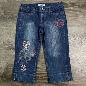 Blue Heart Girls Jean Capris Embroidered Dark Wash Denim Straight Leg Size 12 - Picture 1 of 5