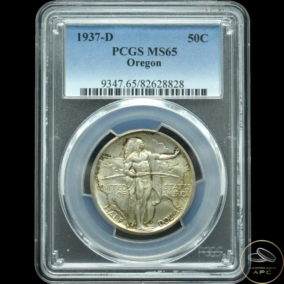 1937-D Oregon Trail Silver Commemorative PCGS MS-65 Nice Natural Toning - Image 1 of 2