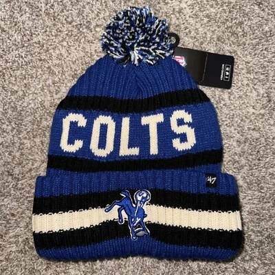 '47 Brand Indianapolis Colts Cuffed Beanie Retro Logo Blue Cuffed Pom Hat Cap - Image 1 of 4