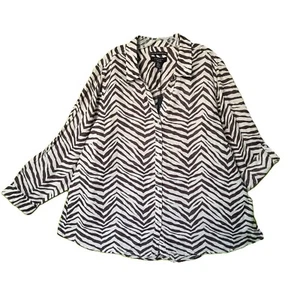 Tahari LINEN top blouse women PLUS Size 3X ivory brown woman NEW back to school - Picture 1 of 11