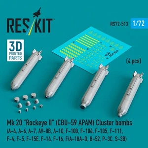 Bombas de racimo MK 20 "Rockeye II" (CBU-59 APAM) 4 piezas escala 1:72 ResKit RS72-0513 - Imagen 1 de 1