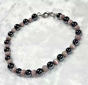 New Handcrafted Hematite Purple Cats Eye Silver 20th Century Modern Handmade Art - Picture 1 of 5