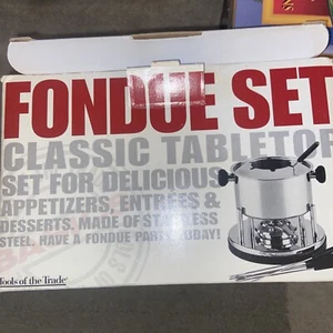 New Stainless Steel Tea Pot Light Cheese & Chocolate Fondue Pot 12 Piece Set - Picture 1 of 6