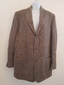 Harris Tweed Jacket Mens Vintage Retro Wool Brown Warm 46" Chest Winter Smart - Picture 1 of 14