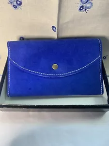 70er Jahre Schachmatt Vintage echt Wildleder Nubuk royalblau Geldbörse Scheckbuch Karten - Bild 1 von 12