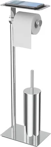 Toilet Roll Holder with Toilet Brush, Chrome Toilet Roll Holder Free Standing. - Picture 1 of 12
