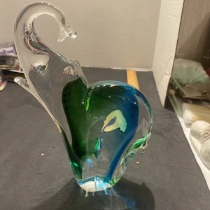 Colorful Art Glass Elephant Figurine Blue And Green Clear Nv - Picture 1 of 13