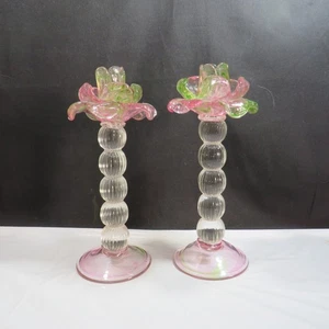 Vintage Paar mundgeblasene venezianische/Murano Glas Kerzenständer - Bild 1 von 16